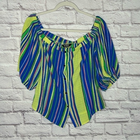TOV Los Angeles Striped Off Shoulder Button Down Top - Picture 3 of 11